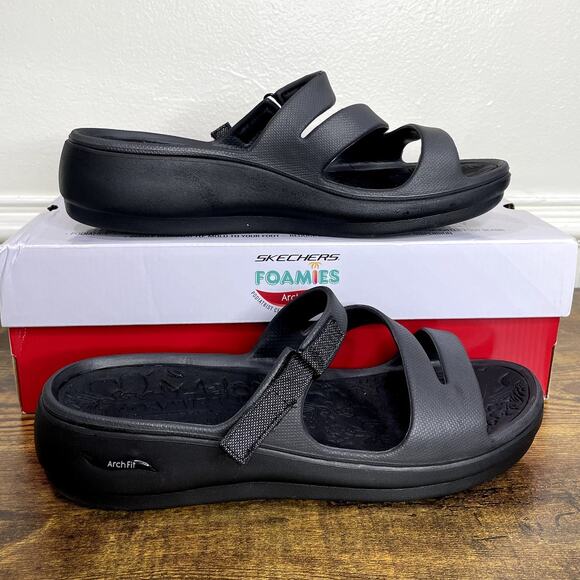 Skechers Size 11 Sandals Arch Fit Foamies Ascend Sweet Pea Slip On Adjustable - Picture 2 of 15